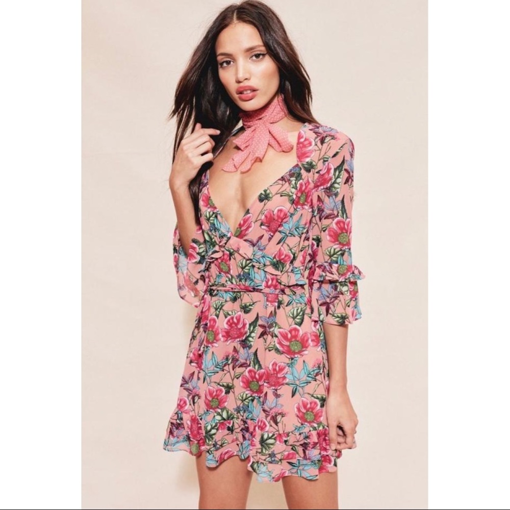 For Love & Lemons Churro Mini Dress Pink Floral - Picture 5 of 8
